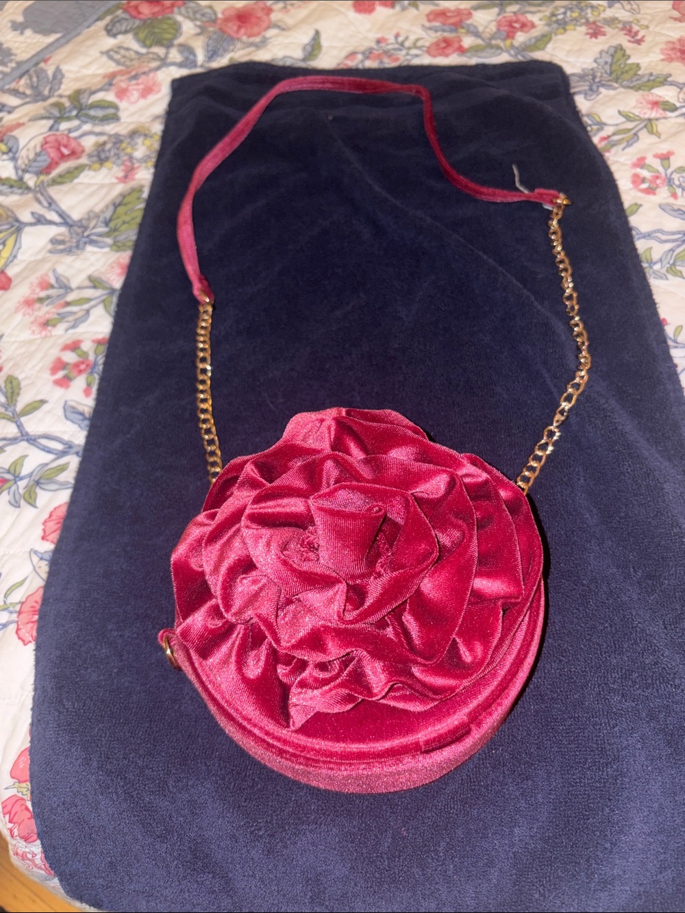 Cat & Jack Pink Satin Rosette Crossbody Bag with Gold Chain